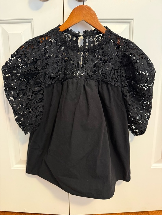 sundays Tops - Sundays by wearesundays Black Crochet Lace Yoke Puff Sleeve Top Size Small